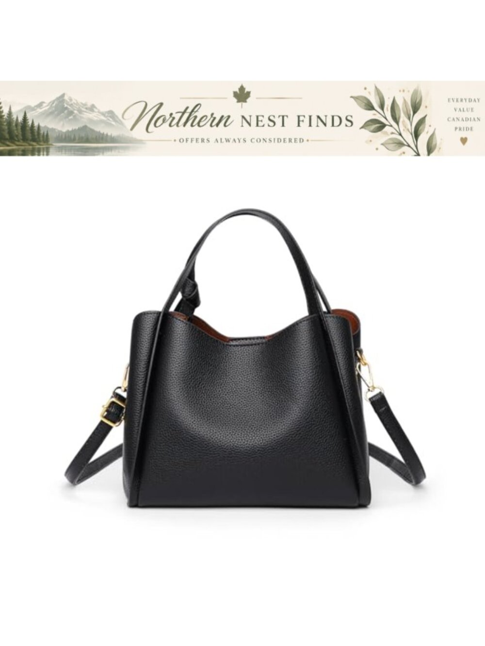 PU Leather Crossbody Satchel Tote Bag with Adjustable Strap